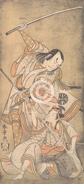 The Actor Nakamura Nakazo with a Sword, Fighting the Actor Ichikawa Raizo II ..., 1769. Creator: Shunsho.
