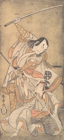 The Actor Nakamura Nakazo with a Sword, Fighting the Actor Ichikawa Raizo II ..., 1769. Creator: Shunsho