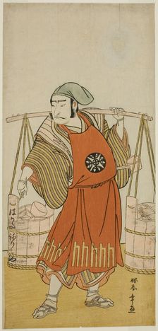 The Actor Nakamura Nakazo I as Nagasaki Kageyuzaemon Disguised as Gorohachi the Sake Se..., c. 1776. Creator: Shunsho