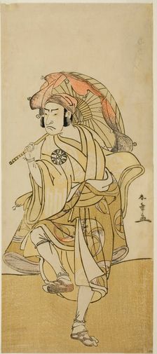 The Actor Nakamura Nakazo I as Onmaya Kisanda Disguised as the Lion Dancer Kakubei in..., c. 1777. Creator: Shunsho