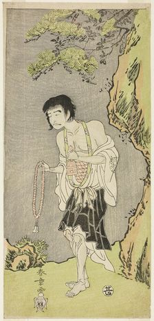 The Actor Nakamura Nakazo I as a Monk, Raigo Ajari, in the Play Nue no Mori Ichiyo no M..., c. 1770. Creator: Shunsho