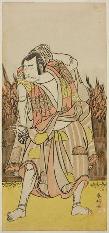 The Actor Nakamura Nakazo I as Hachiman Taro Yoshiie (?) in the Play Oshu Adachi ga..., c. 1775. Creator: Katsukawa Shunko