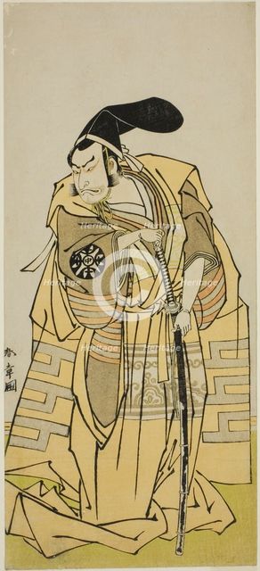 The Actor Nakamura Nakazo I as Kudo Suketsune (?) in the Play Iro Moyo Aoyagi Soga (?)..., c. 1775. Creator: Shunsho.