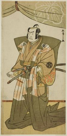 The Actor Nakamura Nakazo I as Saito Sanemori in the Play Kitekaeru Nishiki no Wakayaka..., c. 1780. Creator: Shunsho