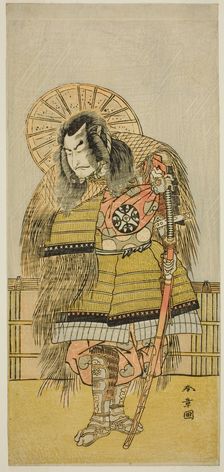 The Actor Nakamura Nakazo I as Takechi Jubei Mitsuhide in the Play Shusse Taiheiki..., c. 1775. Creator: Shunsho