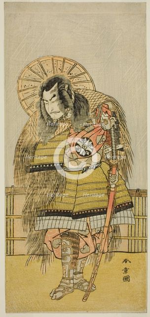 The Actor Nakamura Nakazo I as Takechi Jubei Mitsuhide in the Play Shusse Taiheiki..., c. 1775. Creator: Shunsho.