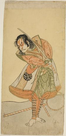 The Actor Nakamura Nakazo I as Tezuka no Taro Mitsumori Disguised as the Monkey Trainer..., c. 1769. Creator: Shunsho