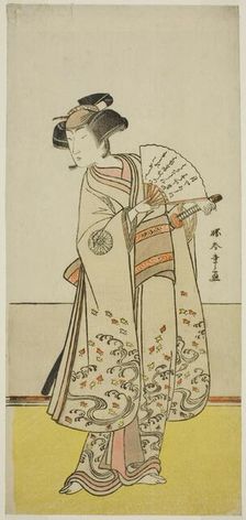 The Actor Nakamura Noshio I as Oiso no Tora (?) in the Play Shida Yuzuriha Horai Soga (?)..., c1775. Creator: Shunsho