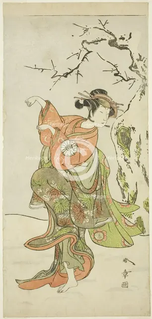 The Actor Nakamura Noshio I as the Fox-Wife from Furui, in a Dance Sequence (Shosagoto)..., c. 1772. Creator: Shunsho.