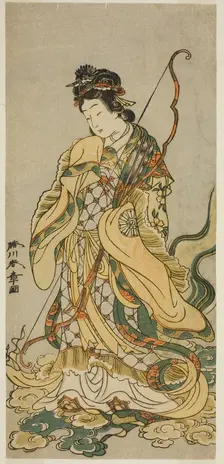 The Actor Nakamura Noshio I as the Goddes Benzaiten of Enoshima in the Play Onno Aruji..., c. 1773. Creator: Shunsho