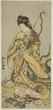 The Actor Nakamura Noshio I as the Goddes Benzaiten of Enoshima in the Play Onno Aruji..., c. 1773. Creator: Shunsho