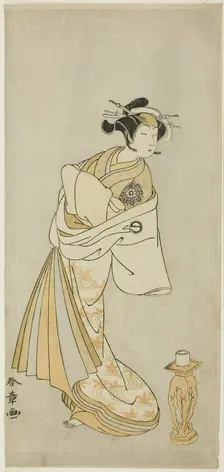 The Actor Nakamura Noshio I as the Spirit of the Courtesan Takao, in the Shosagoto Danc..., c. 1772. Creator: Shunsho