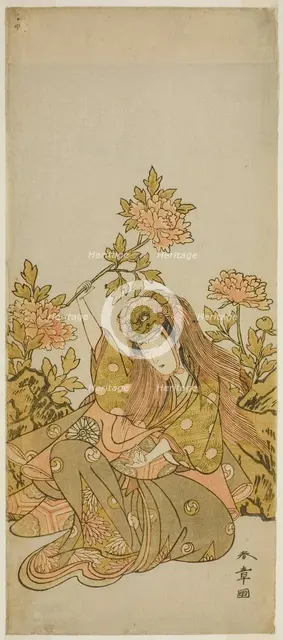 The Actor Nakamura Noshio I in a "Shak-kyo Odori" (Stone Bridge Dance), in the Play..., c. 1773. Creator: Shunsho.