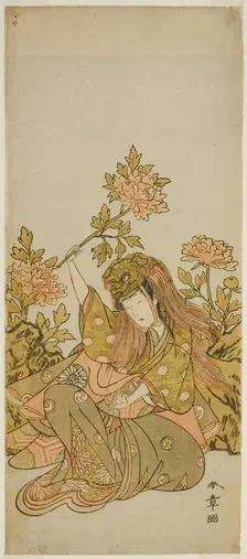 The Actor Nakamura Noshio I in a "Shak-kyo Odori" (Stone Bridge Dance), in the Play..., c. 1773. Creator: Shunsho