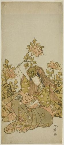 The Actor Nakamura Noshio I in a "Shak-kyo Odori" (Stone Bridge Dance), in the Play..., c. 1773. Creator: Shunsho