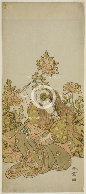 The Actor Nakamura Noshio I in a "Shak-kyo Odori" (Stone Bridge Dance), in the Play..., c. 1773. Creator: Shunsho.