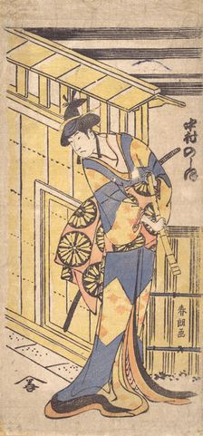 The Actor Nakamura Noshio II, in Female Role, Holding a Shakuhachi (Bam..., 1796 (Kansei, 6th year). Creator: Hokusai