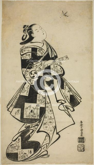 The Actor Nakamura Gentaro as a woman playing battledore and shuttlecock, c. 1704. Creator: Torii Kiyomasu I.