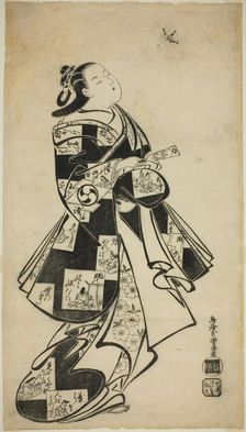 The Actor Nakamura Gentaro as a woman playing battledore and shuttlecock, c. 1704. Creator: Torii Kiyomasu I