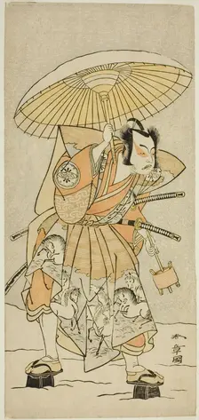 The Actor Nakamura Juzo II as Kajiwara Genta Kagetoki in the Play Izu-goyomi Shibai no..., c. 1772. Creator: Shunsho