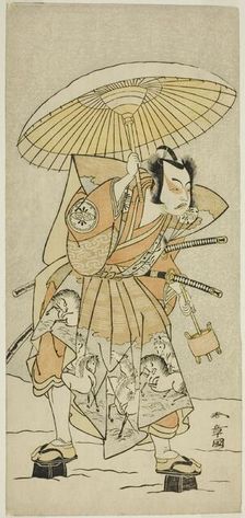 The Actor Nakamura Juzo II as Kajiwara Genta Kagetoki in the Play Izu-goyomi Shibai no..., c. 1772. Creator: Shunsho