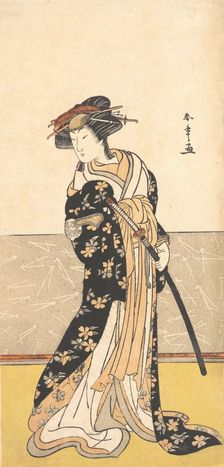 The Actor Nakamura Riko, as a Courtesan with a Sword, ca. 1780. Creator: Shunsho