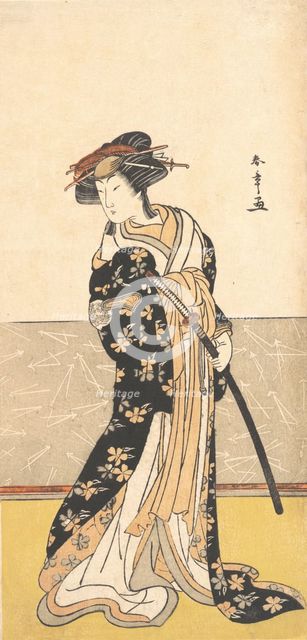 The Actor Nakamura Riko, as a Courtesan with a Sword, ca. 1780. Creator: Shunsho.