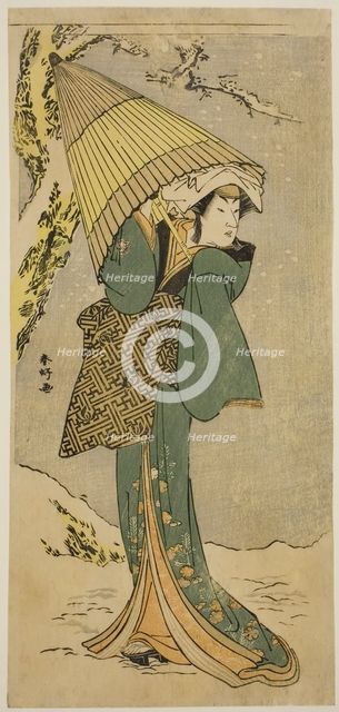 The Actor Nakamura Riko I as Kiyotaki in the Play Oakinai Hiru ga Kojima, Performed at..., c. 1784. Creator: Katsukawa Shunko.
