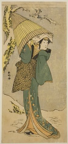The Actor Nakamura Riko I as Kiyotaki in the Play Oakinai Hiru ga Kojima, Performed at..., c. 1784. Creator: Katsukawa Shunko