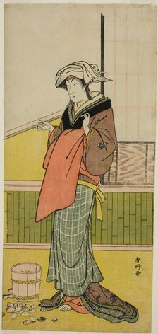 The Actor Nakamura Riko I as Moshio (?) in the Play Honda Yayoi Meoto Junrei (?)..., c. 1778. Creator: Katsukawa Shunko