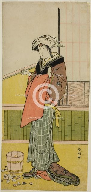 The Actor Nakamura Riko I as Moshio (?) in the Play Honda Yayoi Meoto Junrei (?)..., c. 1778. Creator: Katsukawa Shunko.