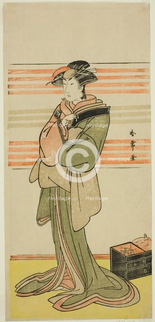 The Actor Nakamura Riko I as Osen of the Komatsuya House (?) in the Play Nanakusa..., c. 1782. Creator: Katsukawa Shunjo.