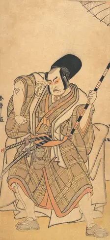 The Actor Nakamura Sukegoro II as a Samurai Disguised as a Shicho or Attendant..., ca. 1778. Creator: Shunsho