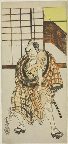 The Actor Nakamura Sukegoro II as Sasano Sangobei in Part Two of the Play Iro Moyo Aoya..., c. 1775. Creator: Rantokusai Shundo