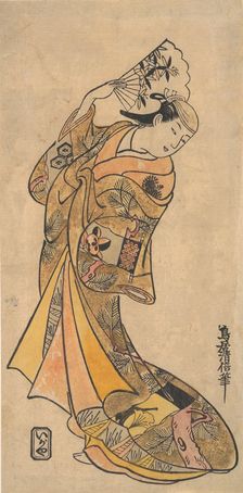 The Actor, Nakamura Shichisaburo II, 1703-1774 as a Woman with Fan. Creator: Torii Kiyomasu I