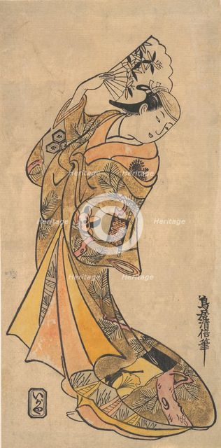 The Actor, Nakamura Shichisaburo II, 1703-1774 as a Woman with Fan. Creator: Torii Kiyomasu I.