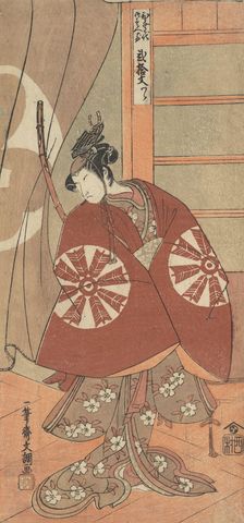 The Actor Nakamura Tomijuro as a Woman Wearing a Red Cape, ca. 1772. Creator: Ippitsusai Buncho