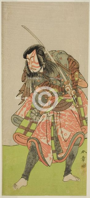 The Actor Nakamura Tomijuro I as Akushichibyoe Kagekiyo in the Play Kite Hajime Hatsugai..., c.1774. Creator: Shunsho.