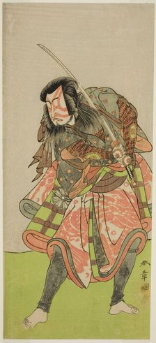 The Actor Nakamura Tomijuro I as Akushichibyoe Kagekiyo in the Play Kite Hajime Hatsugai..., c.1774. Creator: Shunsho