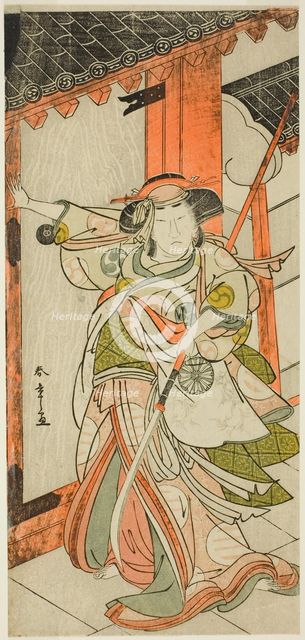 The Actor Nakamura Tomijuro I as Hangaku Gozen Breaking Down the Gate in the Play Wada..., c. 1777. Creator: Shunsho.