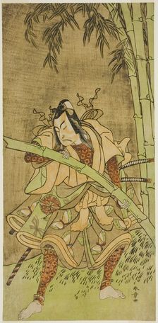 The Actor Nakamura Tomijuro I as Takenuki Goro in the Play Eho Soga Nen-nen-goyomi..., c. 1771. Creator: Shunsho