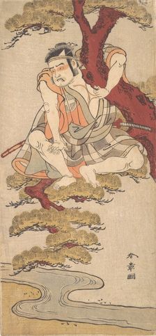 The Actor Otani Hiroemon III Watching from the Branches of a Pine Tree..., ca. 1775. Creators: Shunsho, Otani Hiroemon