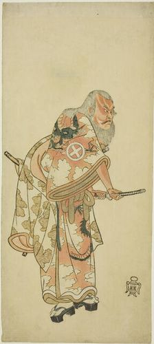 The Actor Otani Hiroemon III as Hige no Ikyu in the scene "Sukeroku in the play "Hitok..., c. 1764. Creator: Shunsho