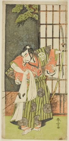 The Actor Otani Hiroji III as Kawazu no Saburo in the Play Myoto-giku Izu no Kisewata..., c. 1770. Creator: Shunsho