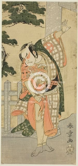 The Actor Otani Hiroji III in a Stage Pose (Mie) before a Shrine Gateway, Japan, c. 1769/1770. Creator: Shunsho.