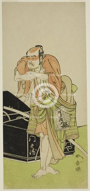 The Actor Otani Tomoemon I as Kawatabiya Mombei in the Play Oyoroi Ebido Shinozuka..., c. 1772. Creator: Shunsho.