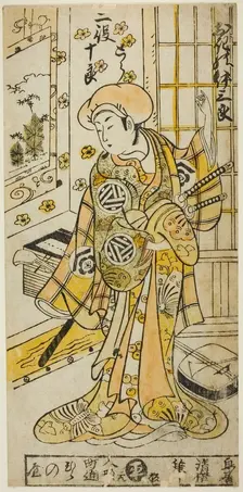 The Actor Ogino Isaburo I in two roles, Tora and Soga no Juro, in the play "Juhakko Imayo ..., 1734. Creator: Torii Kiyomasu