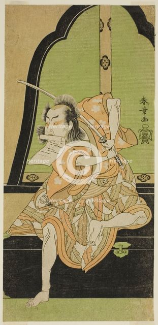 The Actor Onoe Kikugoro I as Ukishima Danjo (?) in the Play Shinasadame Soma no Mombi..., c. 1770. Creator: Shunsho.