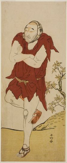 The Actor Onoe Matsusuke I as a Mendicant Monk (Gannin Bozu) in the Play Keisei Ide..., c. 1787. Creator: Katsukawa Shunko