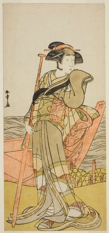 The Actor Onoe Matsusuke I as Akoya in the Play Edo Meisho Midori Soga, Performed..., Japan, c.1779. Creator: Shunsho